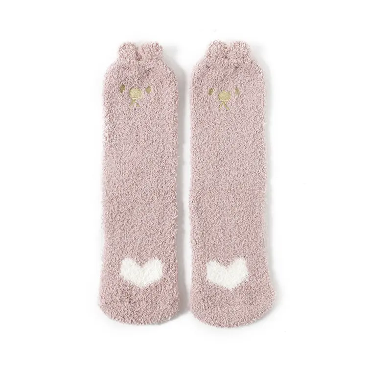Забавные носки из кораллового флиса домашние тапочки с вышивкой кота милые носки бесшовные махровые теплые Дышащие носки-Тапочки