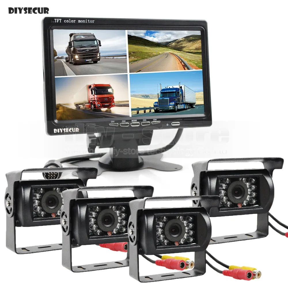Монитор заднего вида DIYSECUR 800x480 7 дюймов 4 разделения камеры вида|monitoring system|monitor