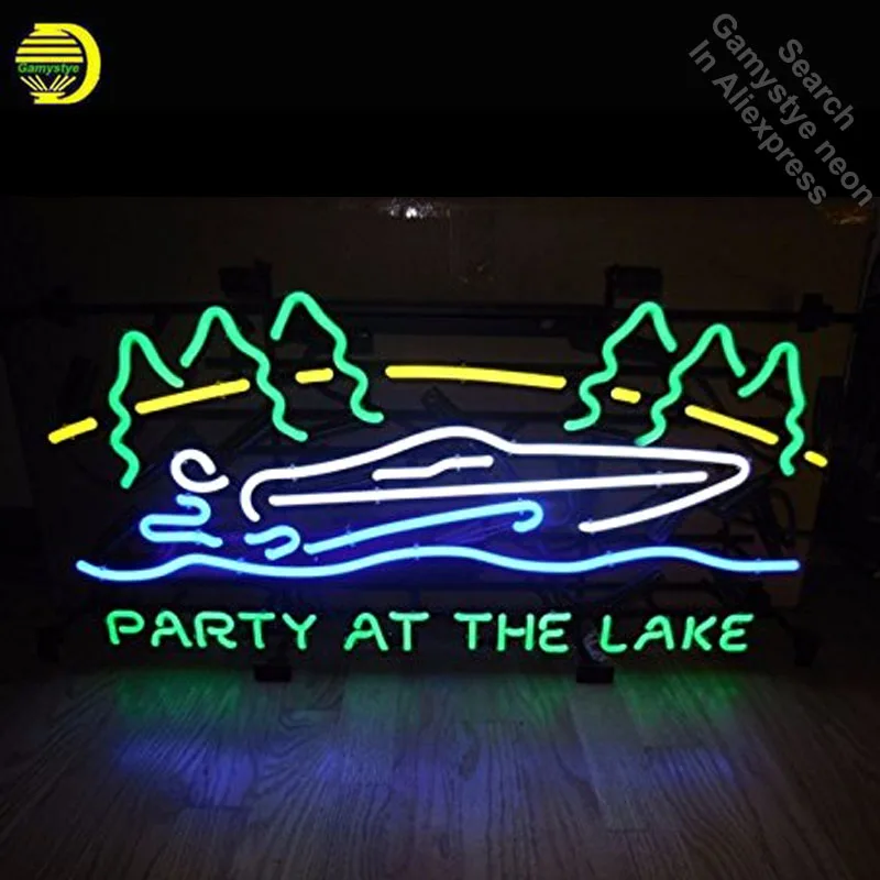 

Neon Sign for Party At The Lake neon bulb Sign Beer Bar Club Neon lights Sign glass Tube Iconic Bulbs Custom Design LOGO Cerveja