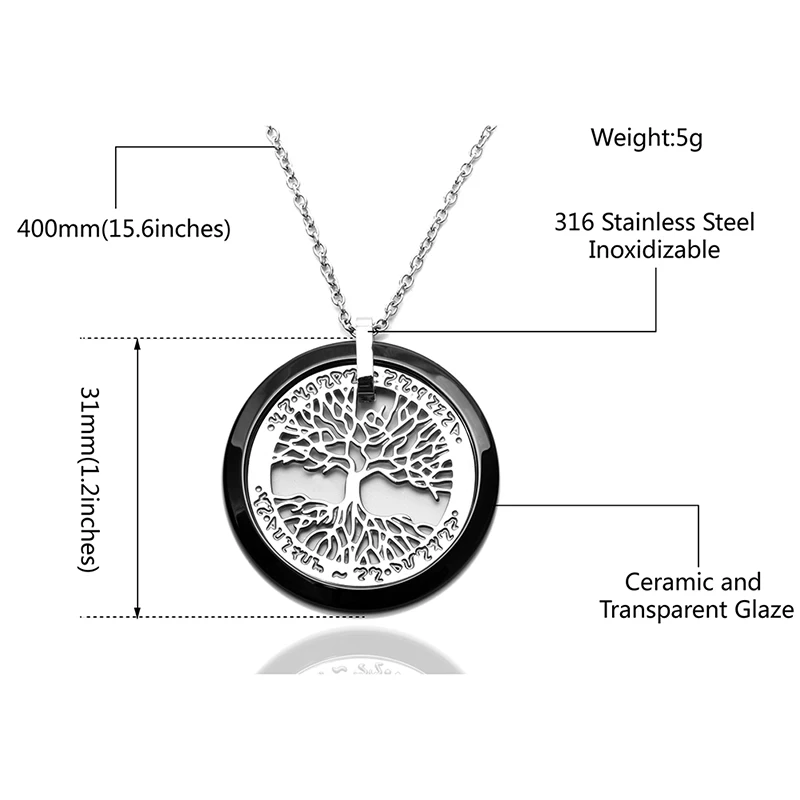 Новое керамическое ожерелье с подвеской «Древо жизни» из нержавеющей стали, массивное женское ожерелье с деревом мудрости, колье, ювелирное изделие, подарок