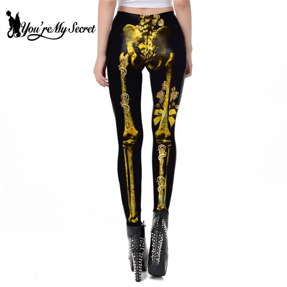 [You're My Secret] классические золотые Леггинсы со скелетом для женщин, модный костюм для Хэллоуина с 3D принтом, спортивные Леггинсы, тренировочные брюки