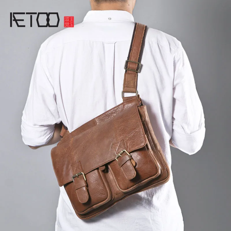 

AETOO New original retro leather shoulder bag matte handmade leather simple large tide posture diagonal cross package men