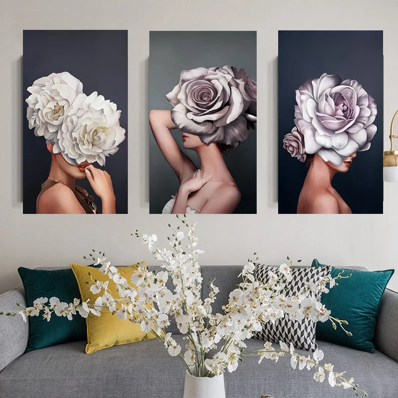 

New home decoration hotel gallery decorative painting canvas no picture frame hotel modern art flower & sexy lady abstract sale