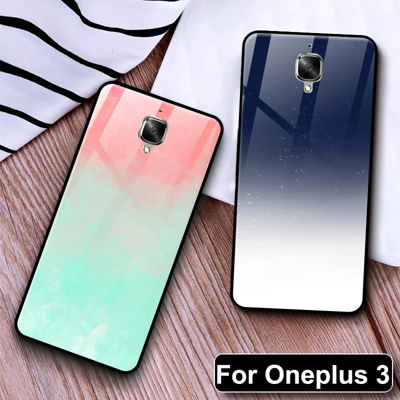 

Phone Case For Oneplus 3 Cases tempered glass silicone TPU edge shell Oneplus3 A3000 case Protection Shell One plus 3 back cover