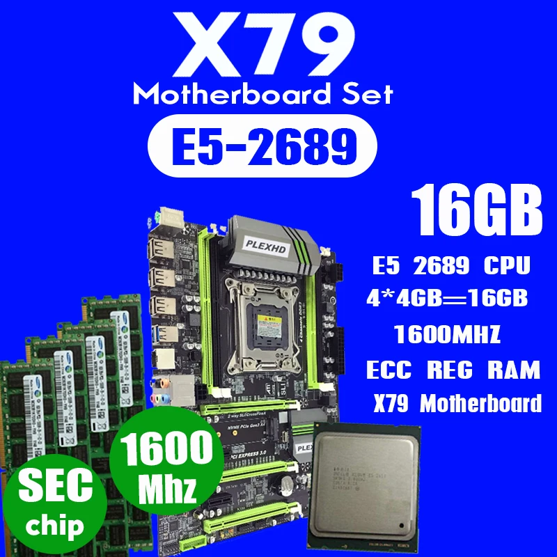 

PLEXHD X79 Turbo motherboard LGA2011 ATX combos E5 2689 CPU 4pcs x 4GB = 16GB DDR3 RAM 1600Mhz PC3 12800R PCI-E NVME M.2 SSD