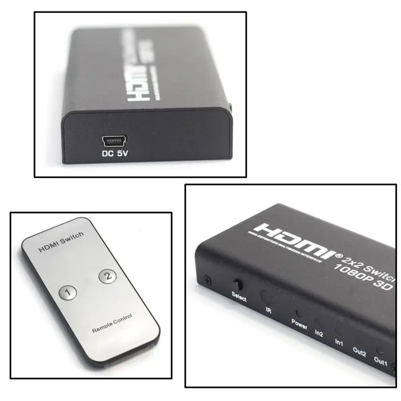 HDMI 2x2 переключатель разветвитель два в и выхода дисплей тот же экран свободный HD