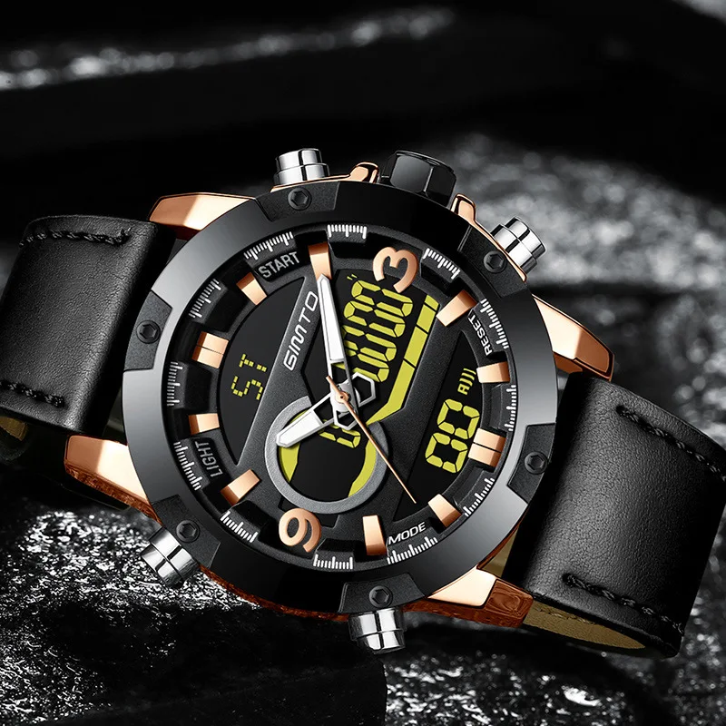 Роскошные GIMTO бренд Для мужчин спортивные часы Dual Time двойной ход t светодиодный