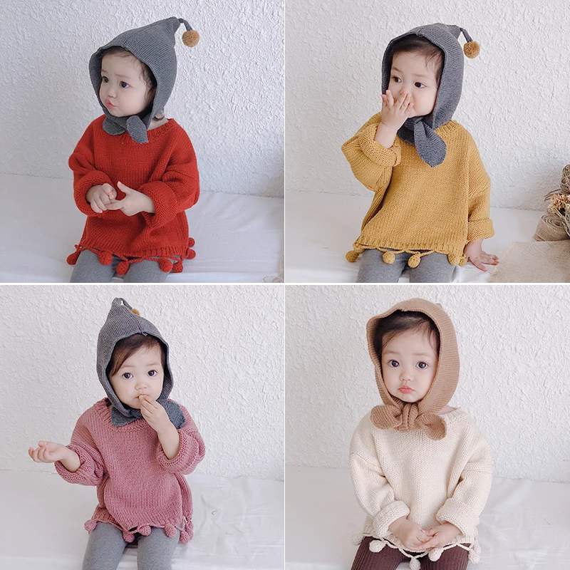 

Longqibao autumn and winter girls cotton wool ball solid color sweater Korean version of the simple wild cotton sweater newborn