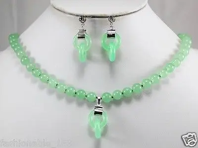 

FREE SHIPPING>>@> Wholesale fast SHIPPING >>>> beautiful natural light green jade necklace pendant earrings set AAA Natural jewe