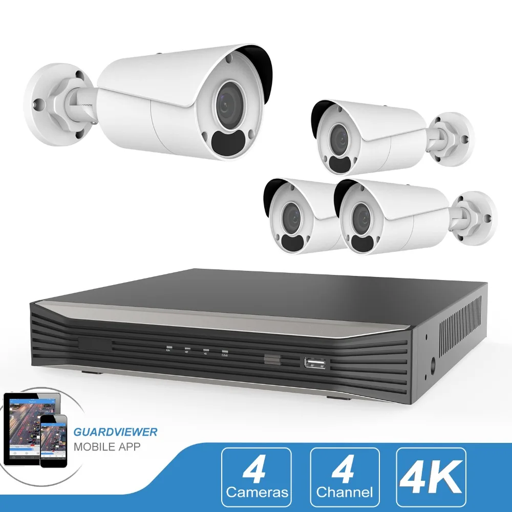 

Play & Play 4K 4CH POE NVR KIT H.265 4 Channel Security Camera System 4PCS 8Megapixels Bullet IP Camera Outdoor Onvif Support