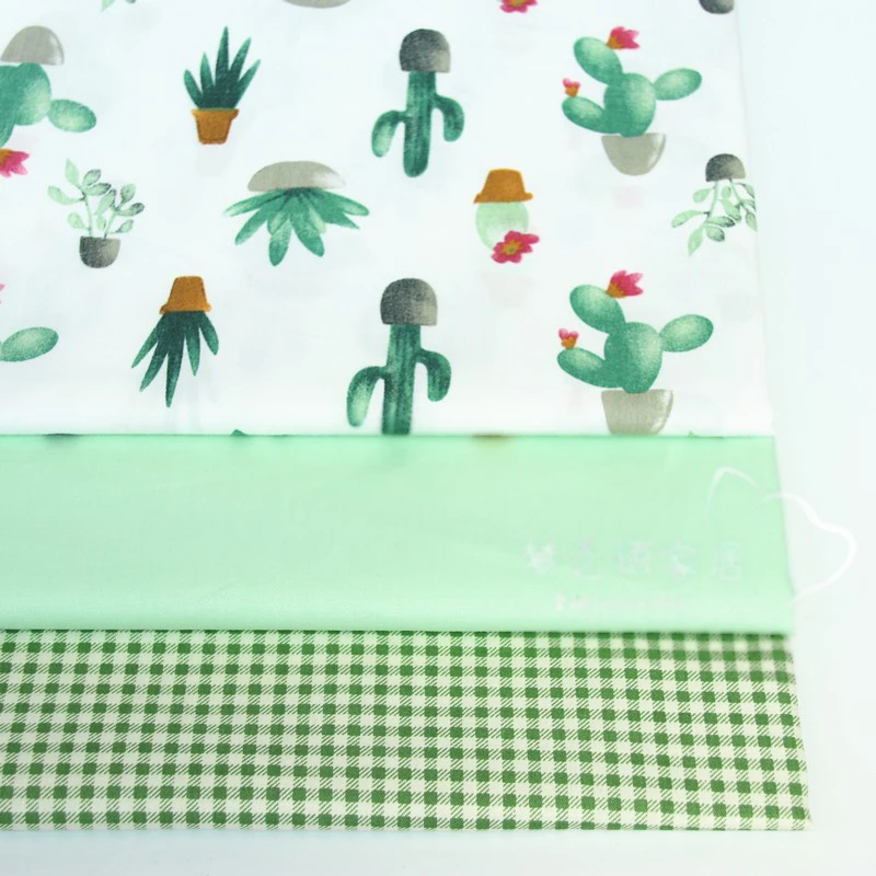 

SRaekar Green cactus check 100% Cotton Fabric by Meter for Sewing Patchwork Dresses Blanket Pillowcase Baby Crib Bed Sheet Cloth