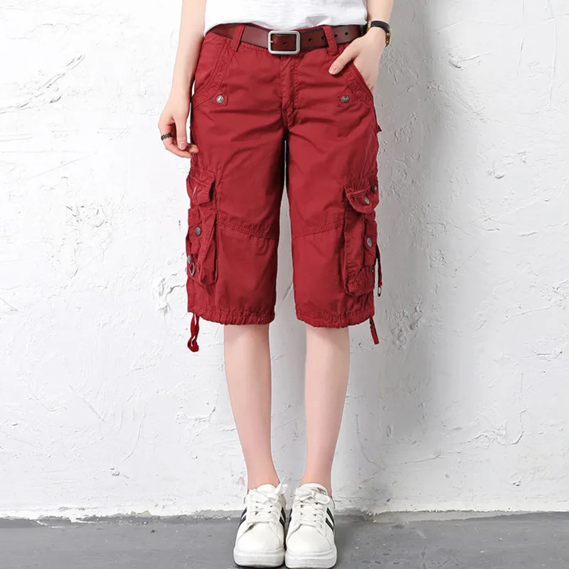 

Summer Pants For Women Baggy Multi Pocket Military Zipper Femme Cargo Pants Hot breeches 1/2 Cargo Pants Plus Size 4XL 5XL