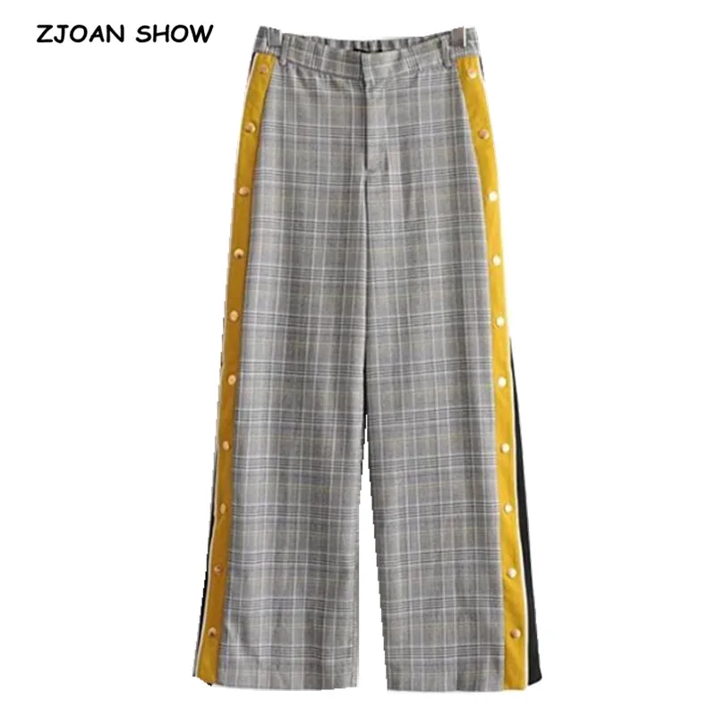 wide leg pants with stripe on side