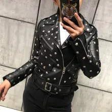 Женская куртка из натуральной кожи, кожаная куртка с заклепками, куртка из натуральной овчины