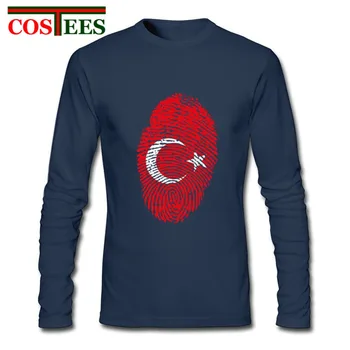 

Funny Turkey flag fingerprint design T shirt men 2019 New Autumn Winter Long sleeve 100% cotton tshirt Patriotic tops Tee hombre