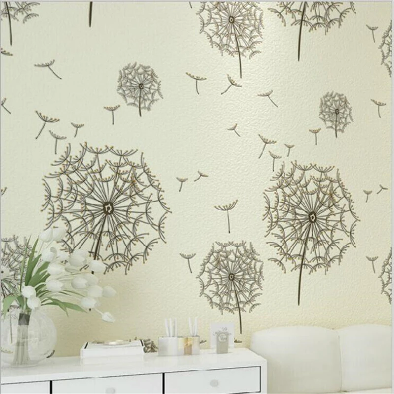 

beibehang Simple 3D stereo dandelion abstract living room TV backdrop wallpaper bedroom filled with non-woven wall paper