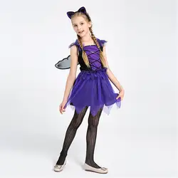 Маскарадный костюм для девочек, фиолетовое платье «летучая мышь», платье вампира, эльфа, демона, волшебника, темного цвета, платье