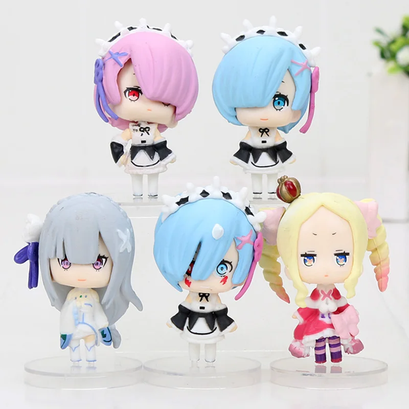 

Re:Life in a different world from zero 5pcs/set Beatrice Emilia Action Figure Rem Ram PVC figure Toys Brinquedos Anime 5CM