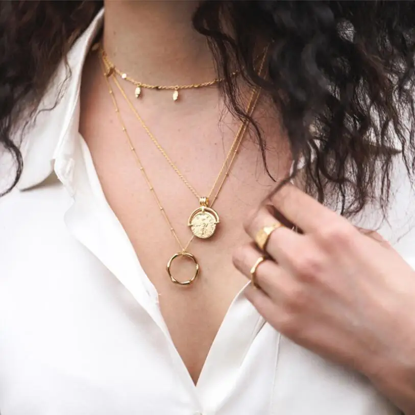 925 Sterling Silver Girl Figure Pendant Necklace Gold Half Round