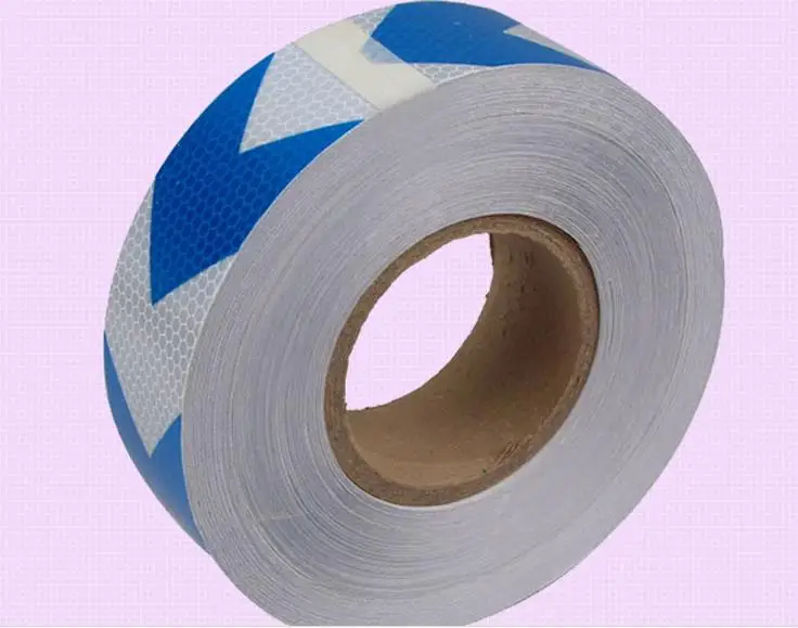 5cm*45M white blue arrow reflective self adhesive safety warning tape