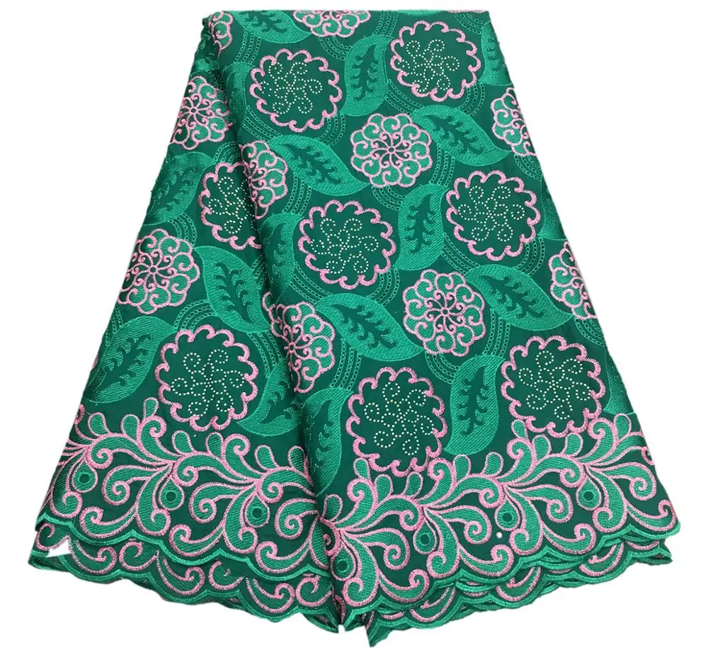 

Green African Cotton Swiss Voile Lace Fabric High Quality Stones Swiss Voile Lace In Switzerland 100% cotton African Lace Fabric