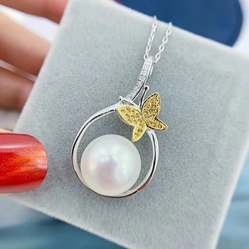 

Butterfly 925 Sterling Silver Pendant Component Findings Settings Women's Parts for Oyster Edison Pearl Coral Jade Beads Stones