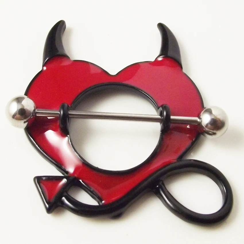

2piece Stainless Steel Rock Sexy Red Demon Mamilo Nipple Ring Shield Rings Body Piercing Jewelry Love Heart Nipple Ring Barbell