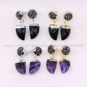 

4 Pairs Mixed color Natural stone Earrings crystal onyx stone pendant natural jewelry Gems stone earrings Gift for lady 2858