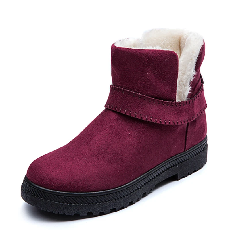 Women Ladies Winter Fur Ankle Boots Low-calf Snow Flat Boots Botas Sapatos Shoes 