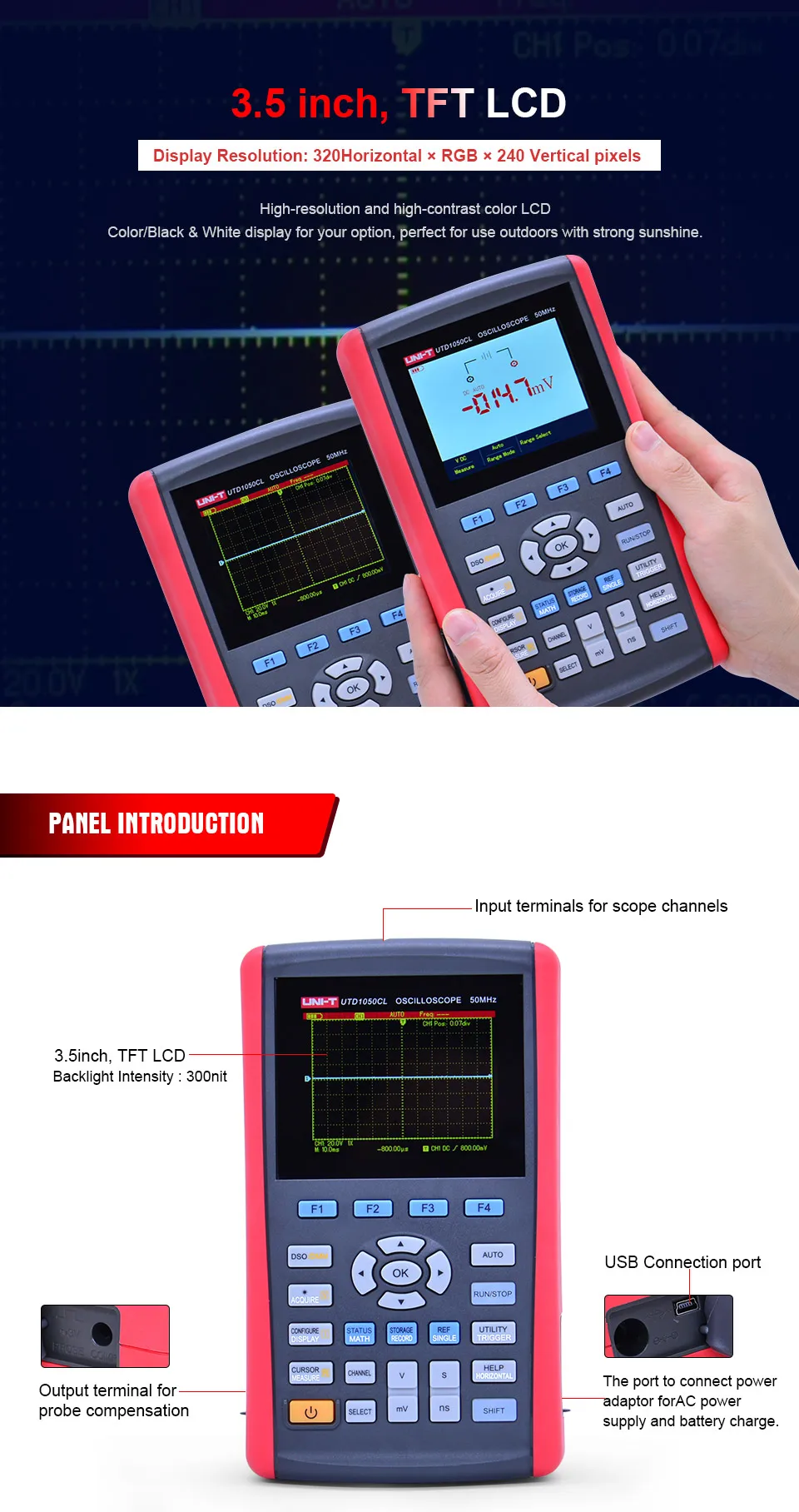 UNI-T UTD1025DL/UTD1025CL/UTD1050DL/UTD1050CL Ручной цифровой осциллограф с мультиметром USB