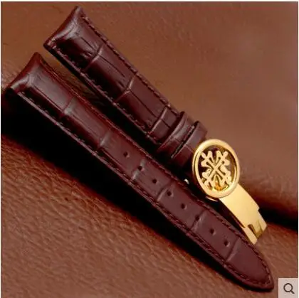 Ремешок из натуральной кожи для PP CALATRAVA/осложнения коллекция синхронизации для мужских браслетов Складная пряжка черный синий ремешок для часов - Цвет ремешка: brown gold