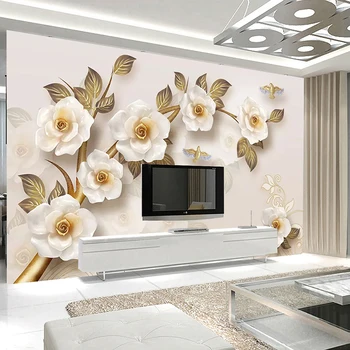 

Custom Mural Wallpaper Art Wall Painting 3D Embossed Flower European Style Retro Living Room TV Background Wall Paper Home Decor