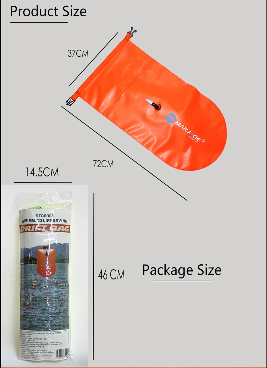 MARJAQE надувной плавающий мешок, открытый портативный водонепроницаемый мешок для хранения, сумка для плавания, Толстый ПВХ 20л
