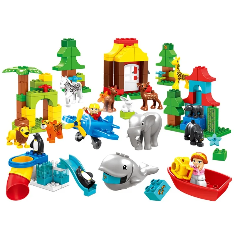Творческий большой строительные блоки океан набор зоопарка Медведь Лес Рисунок Детские игрушки diy Кирпичи совместимы с Duplo день рождения