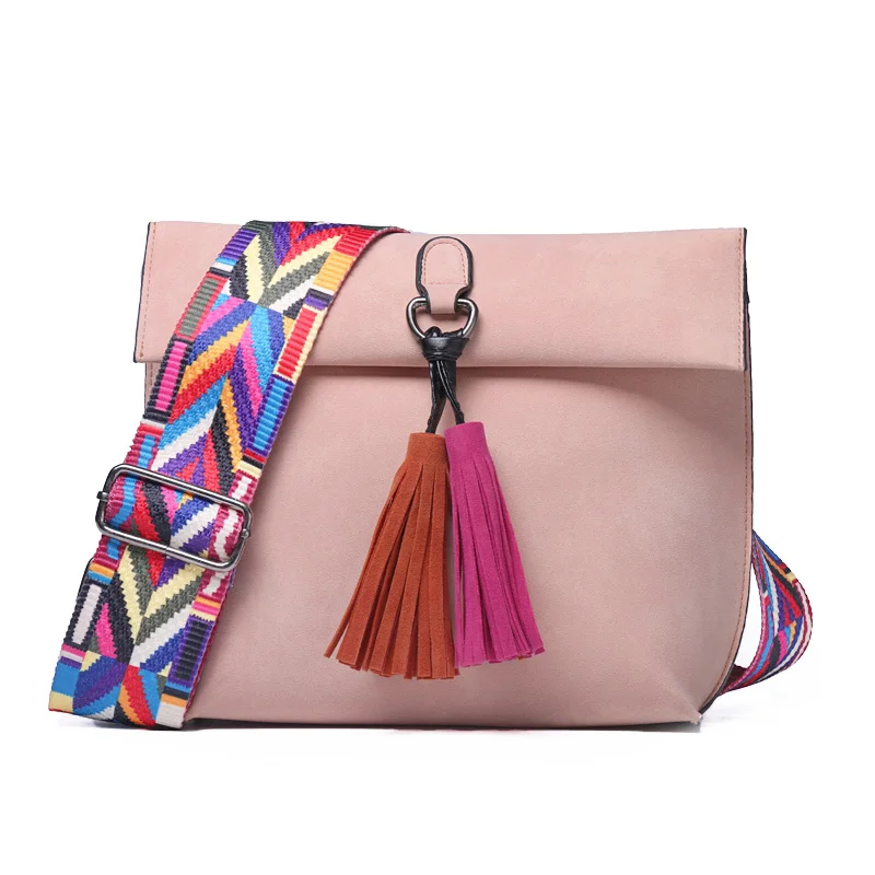 DAUNAVIA женская дизайнерская сумка из матовой кожи, цветная сумка на плечо с ремешком, сумка на плечо с кисточками, женская сумка на плечо - Цвет: Розовый
