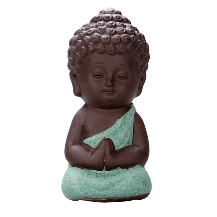 1Pcs Ceramic Buddhism Litle Meditation Monk Small Statues Miniature Craft Buddha Statues Clay Mini Buddhism Zen
