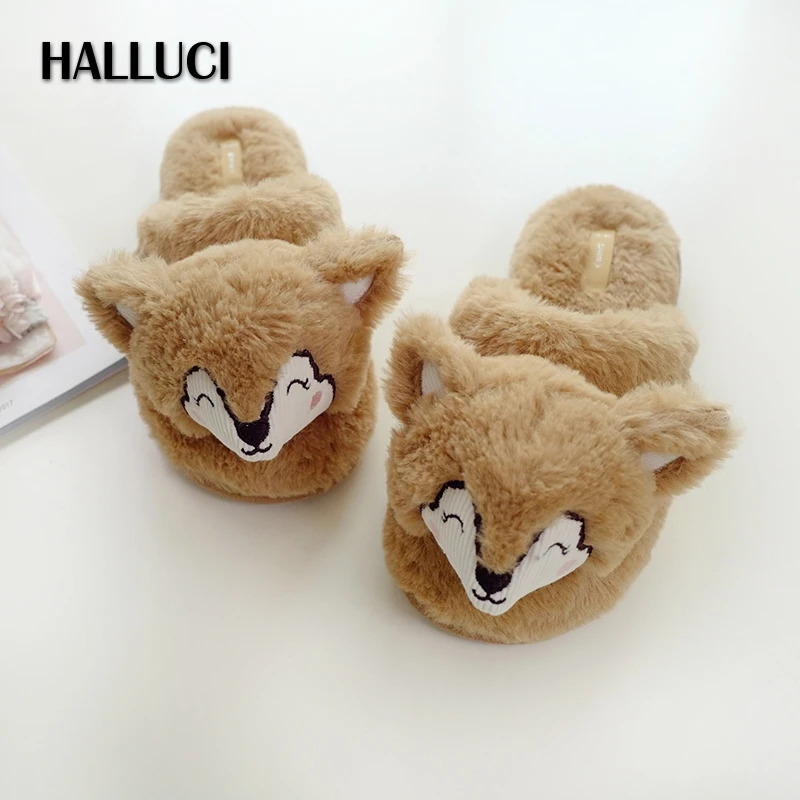 

HALLUCI Lovely stereo hedgehog plush panda home slippers woman shoes couples winter cute indoor floor slippers women chinelo