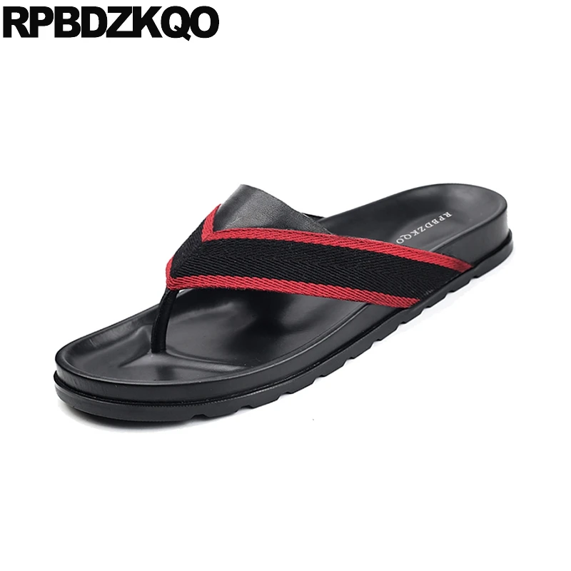 

men sandals leather summer waterproof runway slippers casual 2019 beach slides fashion breathable flip flop shoes flat italian