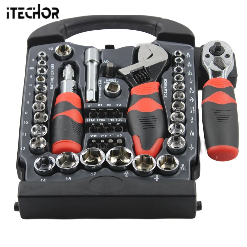 

45PCS Ratchet Screwdriver Sleeves Kit Durable Repair Maintenance Tool Set - Red Handle + Black