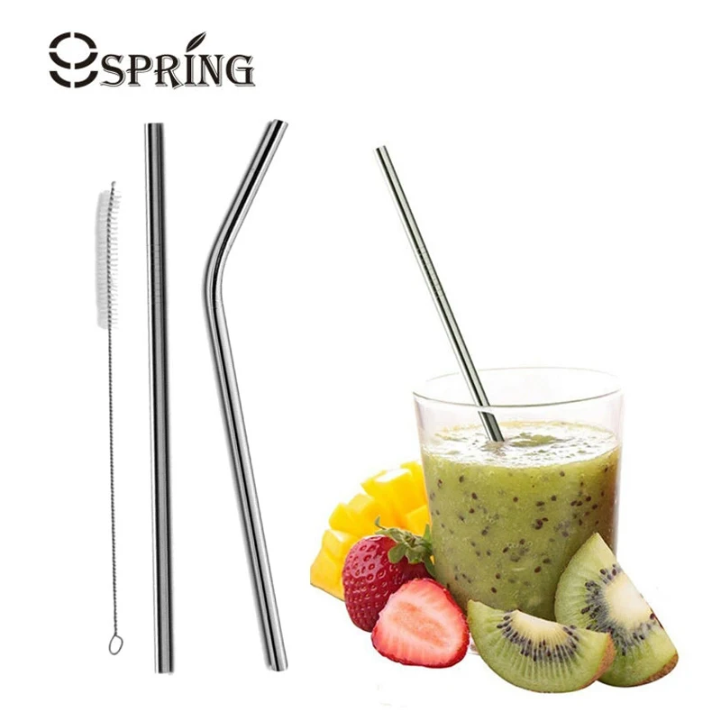 Buy New Stainless Steel Straw Set Bent Straight Metal