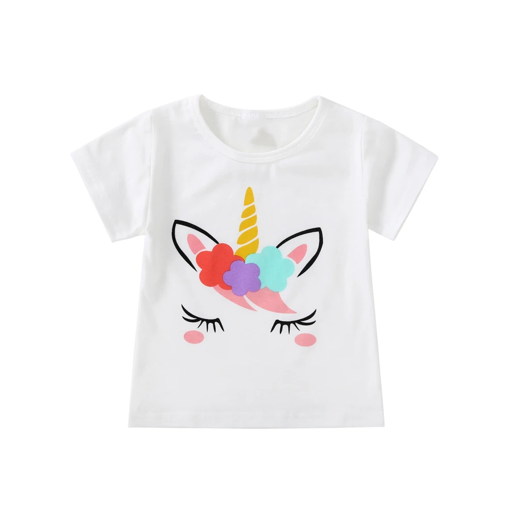 

2-7Y Toddler Girls White Top Baby Girl Clothing Summer Kids Cotton Tops Clothes Children T Shirts Cute Cartoon Unicorn T-shirt