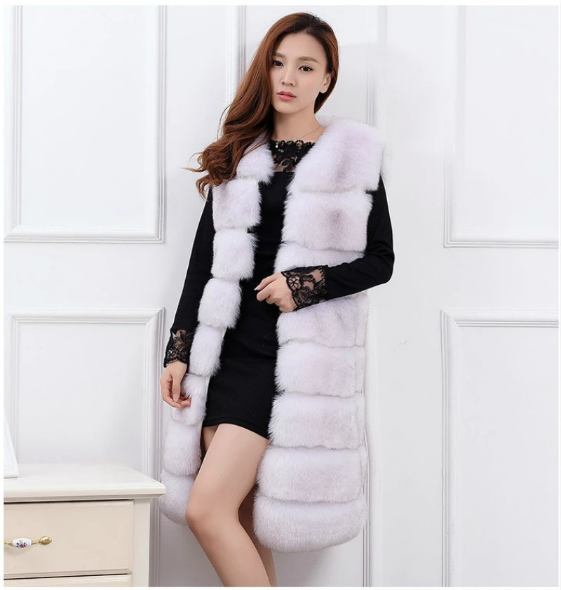 S-4XL Solid Faux Fur Vest Coat Luxury Faux Fox Warm Black Women Coat Vests Winter Fashion Furs Women's Coats Jacket Gilet Veste