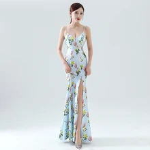 Вечернее Длинное Платье женское платье Синий День рождения Для женщин соблазнительное платье-Русалка с v-образным вырезом наступающей церемония банкета с низким вырезом на спине