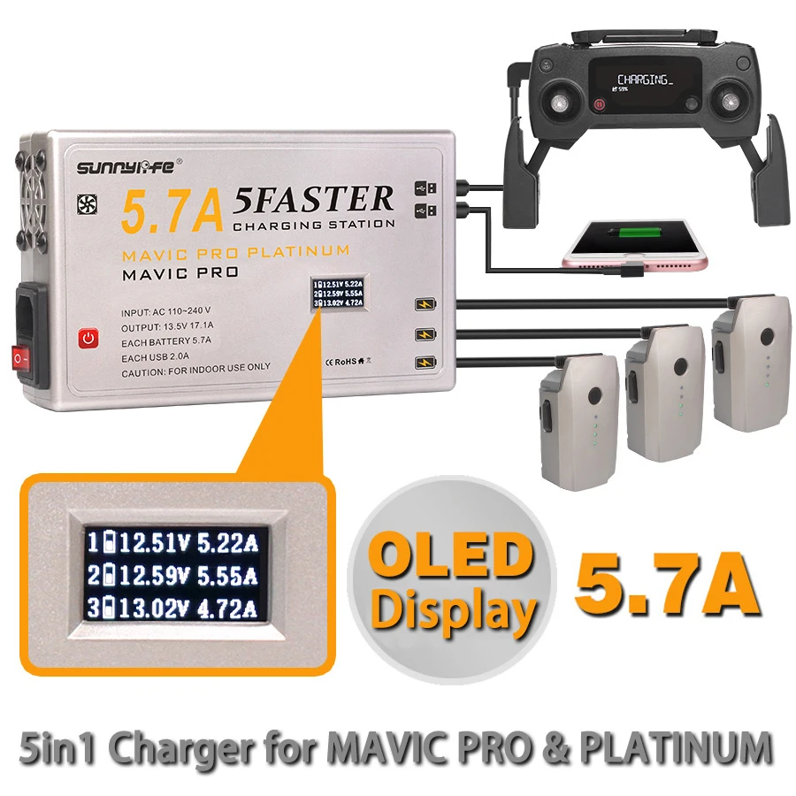 

5IN1 5.7A Large Current Battery Charger Controller for DJI MAVIC PRO PLATINUM