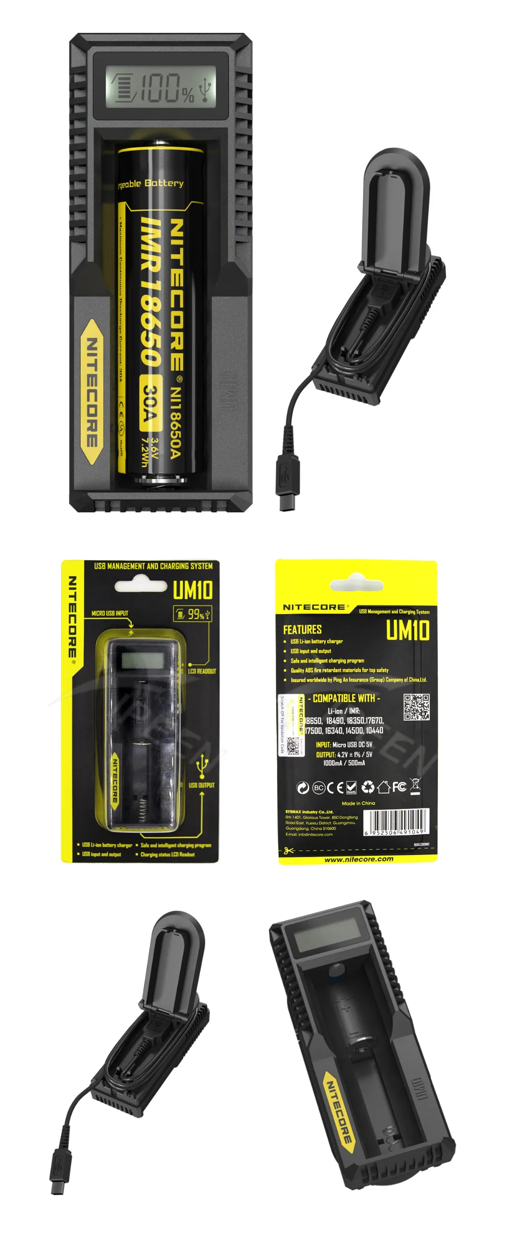 Nitecore UM10 Digital Smart USB Батарея Зарядное устройство Digi Зарядное устройство ЖК-дисплей Дисплей для 18650 17650 17670 RCR123A 16340 14500 литий-ионный Батарея