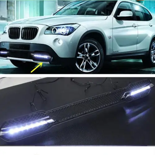 

Free shipping car-styling 2 pcs White LED Driving Fog Lamp DRL Daytime Running Lights For BMW X1 2010-2012