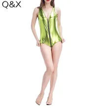 PS16 PVC Leather Lingerie 2017 Hot Sexy Front Zipper 3 Colors Lingerie Light Leather DS Stage Pole Dance One pieces Lingerie