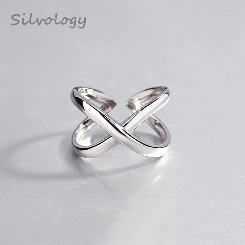 

Silvology Sterling 925 Silver X Letter Rings Silver High Quality Intersect Prevent Allergy Open Rings Authentic Korea Jewelry