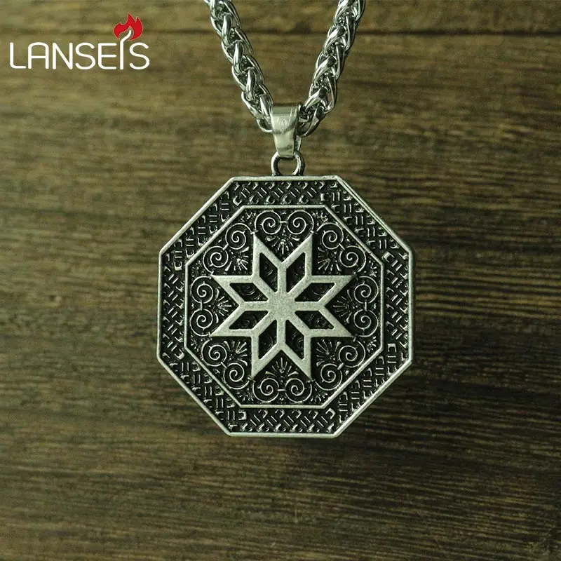 

lanseis 1pcs viking Talisman and Folk Slavic symbol pendant Warding Alatyr Alatir Protection Amulet Woman Man Necklace Gift