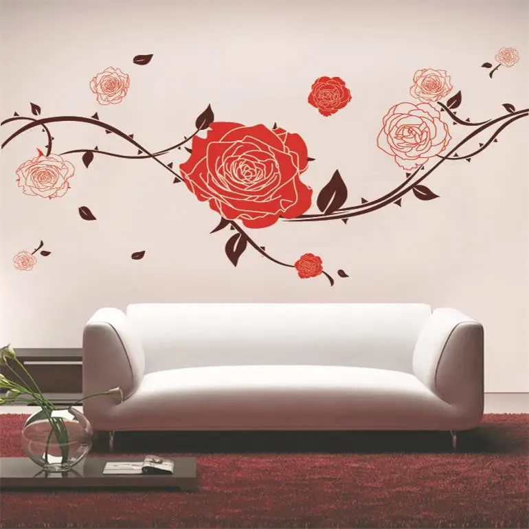 Romantic Red Flowers Flow Jade like Stone Removable Decor Art Decals